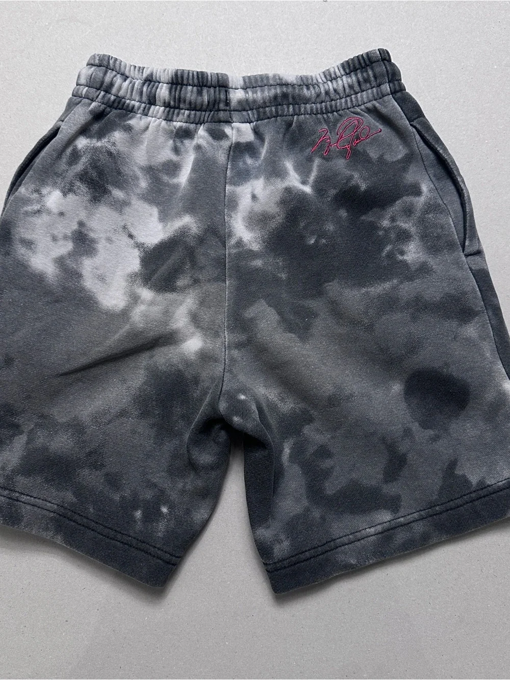 Jordan Black & Gray Tie-Dye Shorts with Pink Logo